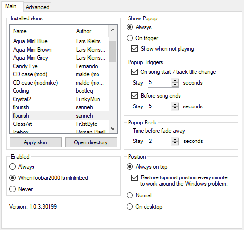 Screenshot of the `Main` preferences tab